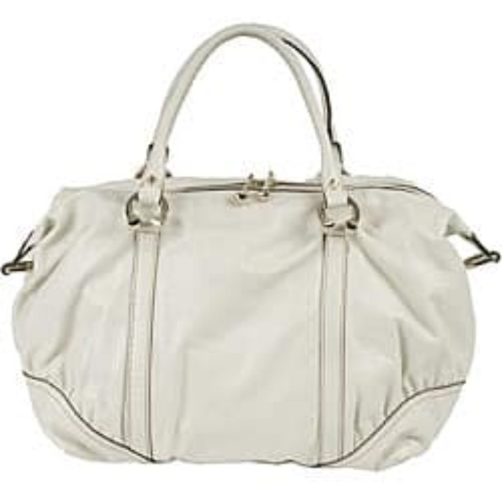 GUC GUCCI Leather Horsebit Horshoe Boston Ivory Stone Cream Satchel Bag 189892